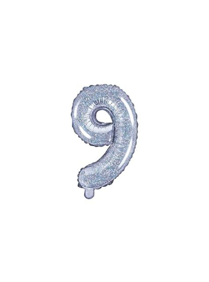 Globo foil “9“ plateado con purpurina (35 cm) - Partydeco | Funidelia