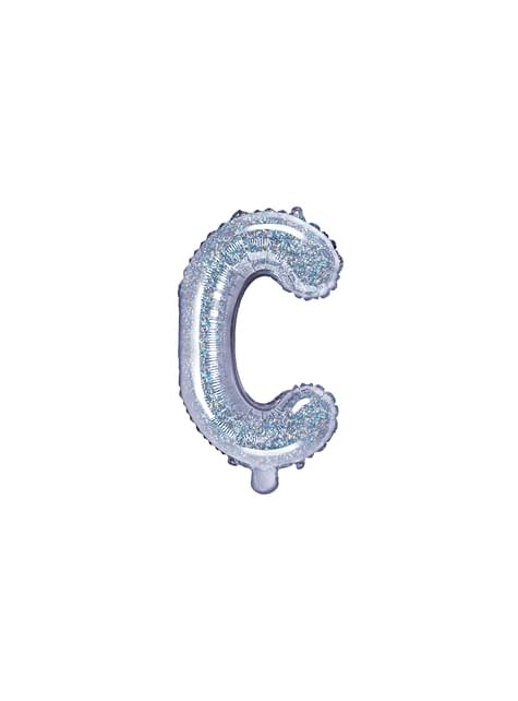 Globo foil letra C plateado con purpurina - Partydeco | Funidelia