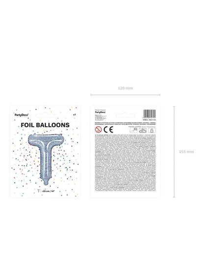 Globo foil letra T plateado con purpurina - Partydeco | Funidelia