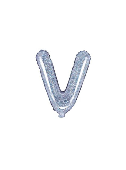 Globo foil letra V plateado con purpurina - Partydeco | Funidelia