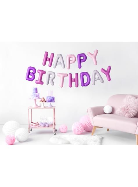 Globos Happy Birthday tonos morados surtidos (340 cm) - Celebration Party