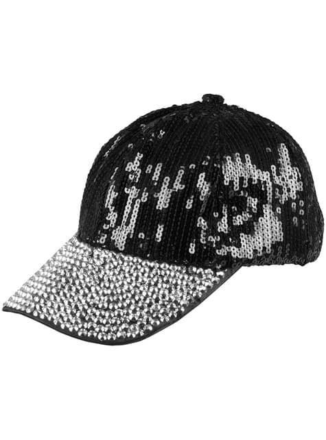 Gorra de lentejuelas negra para mujer