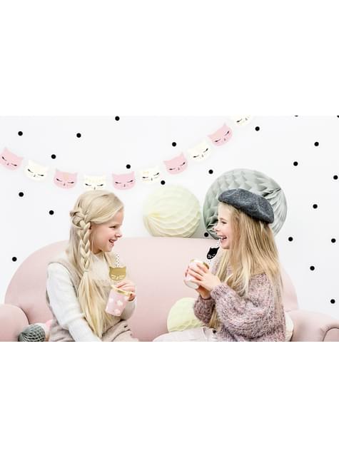 Guirnalda con caras de gato rosa pastel de papel - Meow Party - Partydeco | Funidelia
