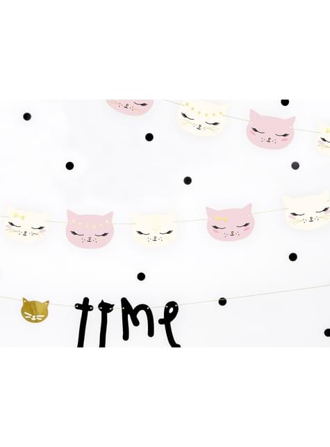 Guirnalda con caras de gato rosa pastel de papel - Meow Party - Partydeco | Funidelia