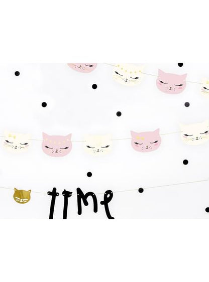 Guirnalda con caras de gato rosa pastel de papel - Meow Party - Partydeco | Funidelia