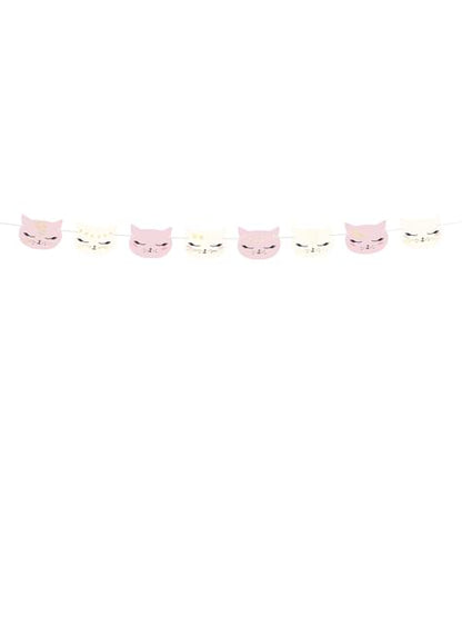 Guirnalda con caras de gato rosa pastel de papel - Meow Party - Partydeco | Funidelia