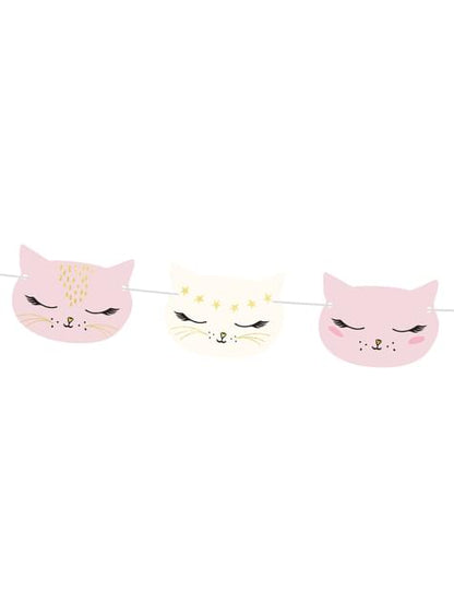 Guirnalda con caras de gato rosa pastel de papel - Meow Party - Partydeco | Funidelia