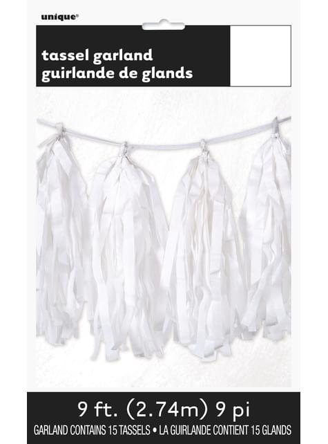 Guirnalda de borlas de papel de seda blancas - Línea Colores Básicos