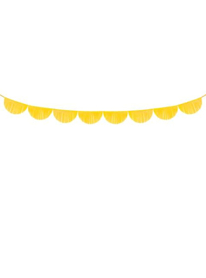 Guirnalda de semicírculos amarillo con flecos