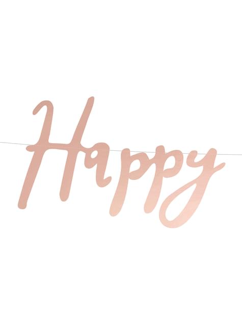 Guirnalda “Happy Birthday“ oro rosa - Partydeco | Funidelia