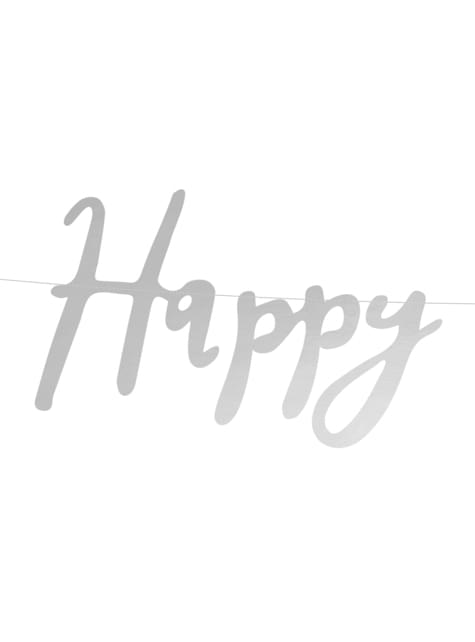 Guirnalda “Happy Birthday“ plateada - Partydeco | Funidelia