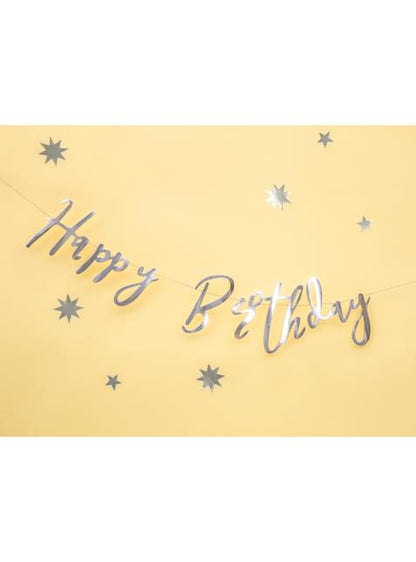 Guirnalda “Happy Birthday“ plateada - Partydeco | Funidelia