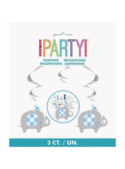 Kit de 3 espirales colgantes azul de elefantes baby Shower - Blue Floral Elephant - Unique | Funidelia