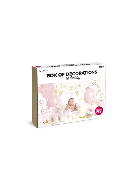 Kit de decoración de fiesta “1st Birthday“ rosa - 1st Birthday - Partydeco | Funidelia