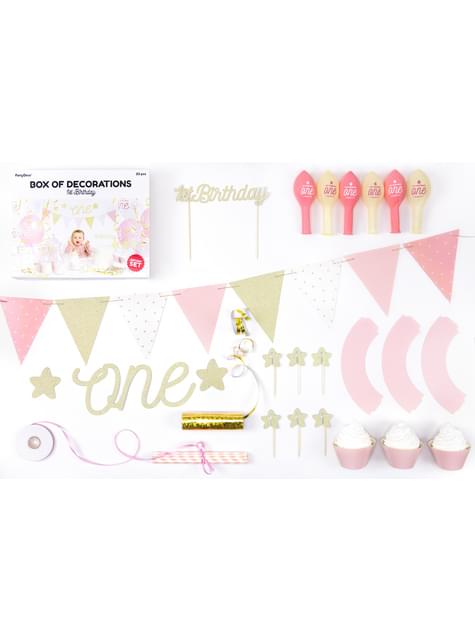 Kit de decoración de fiesta “1st Birthday“ rosa - 1st Birthday - Partydeco | Funidelia