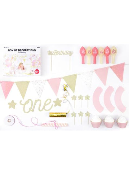Kit de decoración de fiesta “1st Birthday“ rosa - 1st Birthday - Partydeco | Funidelia