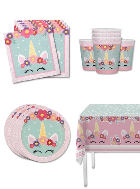 Kit decoración de cumpleaños de unicornio para 8 personas - Unicorn Flowers - Funiglobal Kits | Funidelia