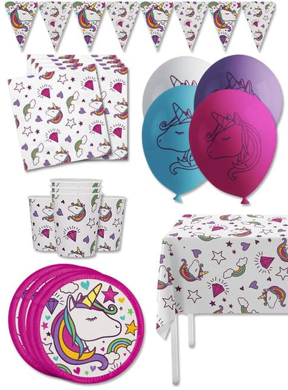 Kit decoración de cumpleaños de unicornio Premium para 8 personas - Lovely Unicorn - Funiglobal Kits | Funidelia