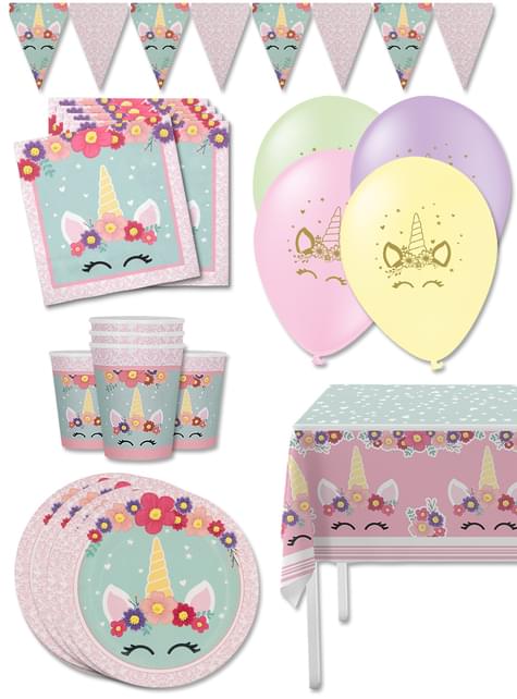 Kit decoración de cumpleaños de unicornio Premium para 8 personas - Unicorn Flowers - Funiglobal Kits | Funidelia