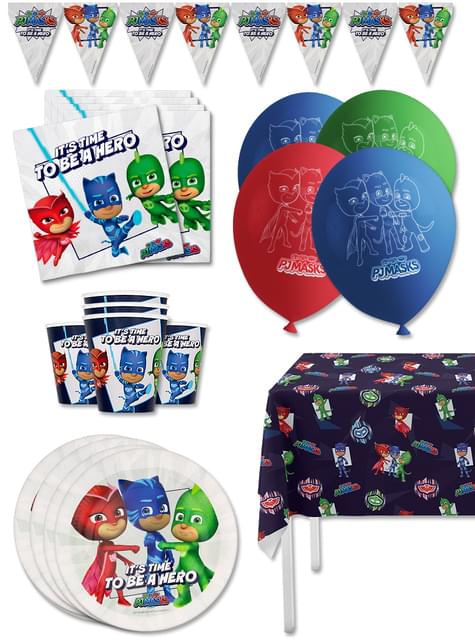 Kit decoración de cumpleaños Pj Mask Premium para 8 personas - Funiglobal Kits | Funidelia