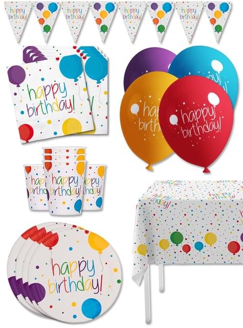 Kit decoración de cumpleaños Premium para 8 personas - Happy Birthday - Funiglobal Kits | Funidelia