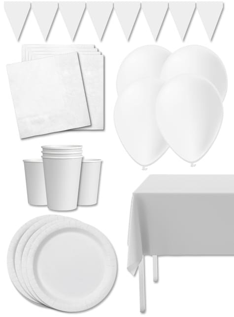 Kit decoración de fiesta color blanco Premium para 8 personas - Colores lisos - Funiglobal Kits | Funidelia