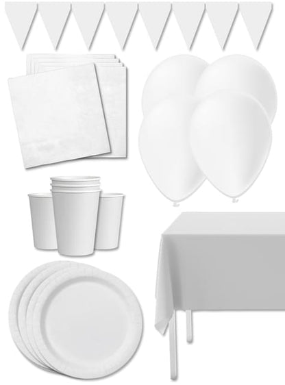 Kit decoración de fiesta color blanco Premium para 8 personas - Colores lisos - Funiglobal Kits | Funidelia