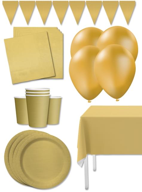 Kit decoración de fiesta color dorado Premium para 8 personas - Colores lisos - Funiglobal Kits | Funidelia