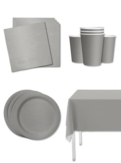 Kit decoración de fiesta color plateado para 8 personas - Colores lisos - Funiglobal Kits | Funidelia
