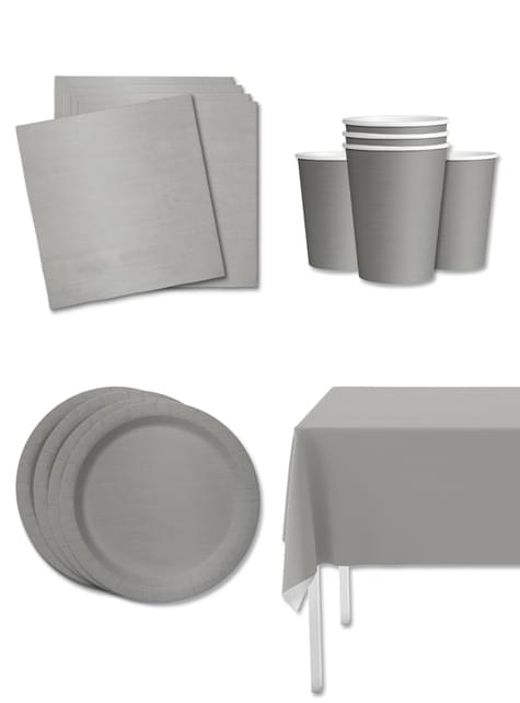 Kit decoración de fiesta color plateado para 8 personas - Colores lisos - Funiglobal Kits | Funidelia
