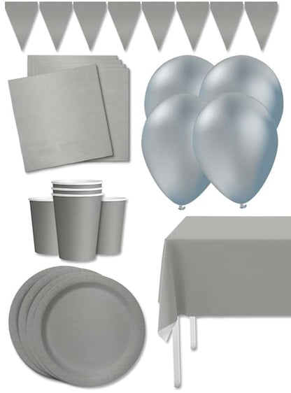 Kit decoración de fiesta color plateado Premium para 8 personas - Colores lisos - Funiglobal Kits | Funidelia