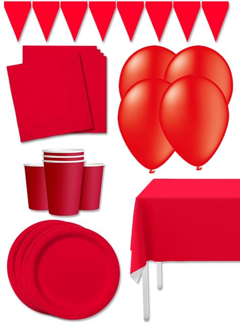 Kit decoración de fiesta color rojo Premium para 8 personas - Colores lisos