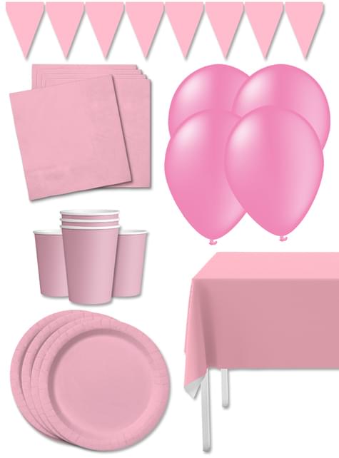 Kit decoración de fiesta color rosa palo Premium para 8 personas - Colores lisos - Funiglobal Kits | Funidelia