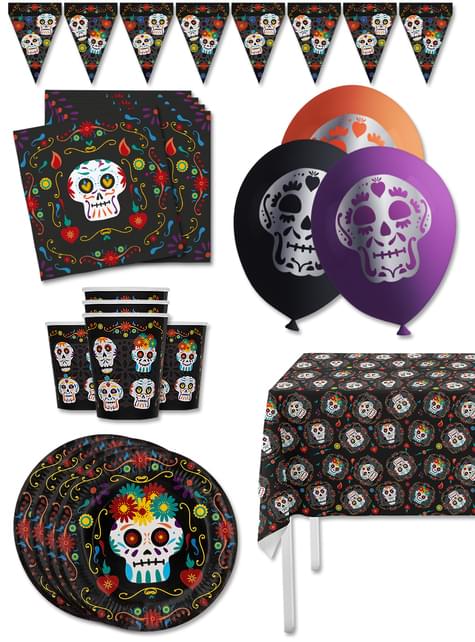 Kit decoración de fiesta de Catrina día de los muertos Premium para 8 personas - Day of the Dead - Funiglobal Kits | Funidelia