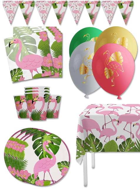 Kit decoración de fiesta de flamencos Premium para 8 personas - Tropical flamingos - Funiglobal Kits | Funidelia