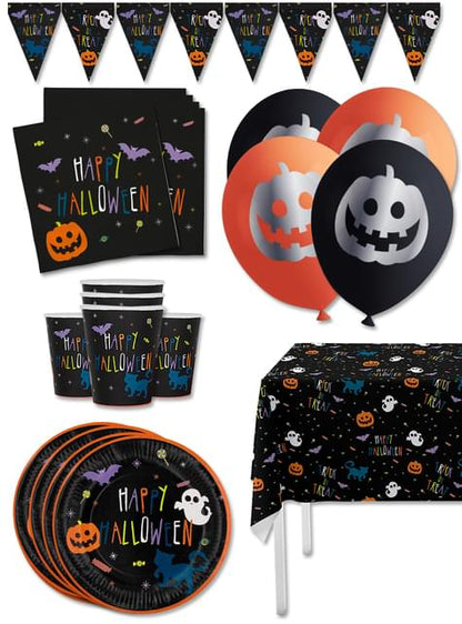 Kit decoración de fiesta de Halloween calabaza Premium para 8 personas - Happy Halloween - Funiglobal Kits | Funidelia