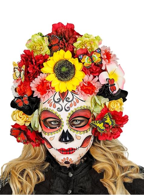 Máscara de Catrina Día de los Muertos con flores - Widmann | Funidelia