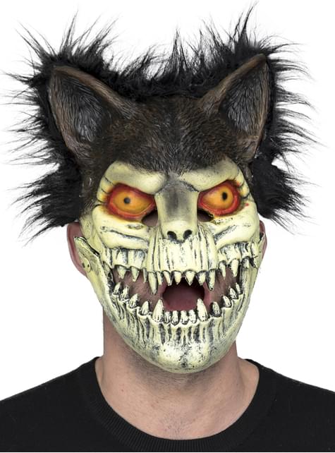 Máscara de gato zombie con pelo para adulto