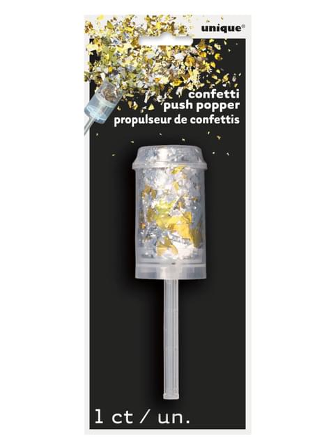 Mini Cañón de confetti dorado y plateado - Unique | Funidelia