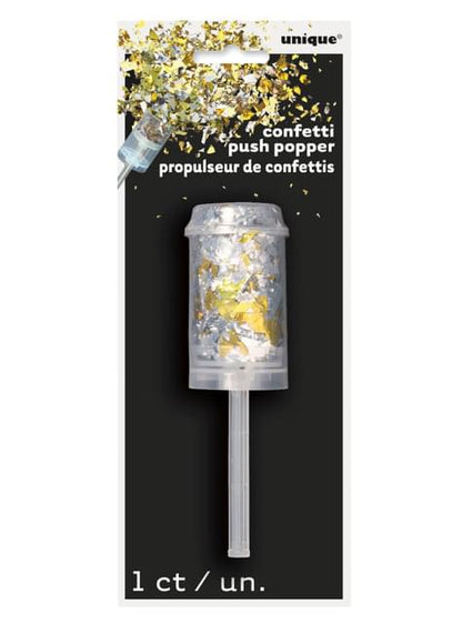 Mini Cañón de confetti dorado y plateado - Unique | Funidelia