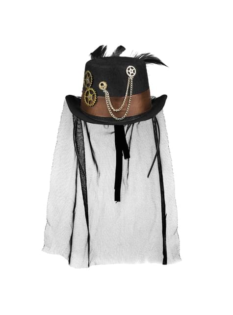 Mini sombrero steampunk de engranajes negro para adulto - Boland | Funidelia