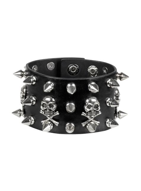 Muñequera punk con pinchos y calaveras - Boland | Funidelia