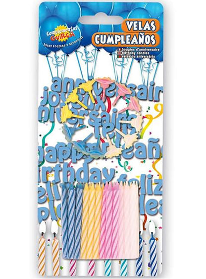 Pack de 24 Velas y 12 portavelas de colores para Cumpleaños - Guirca | Funidelia