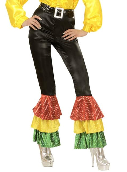 Pantalón negro de raso con lentejuelas para mujer