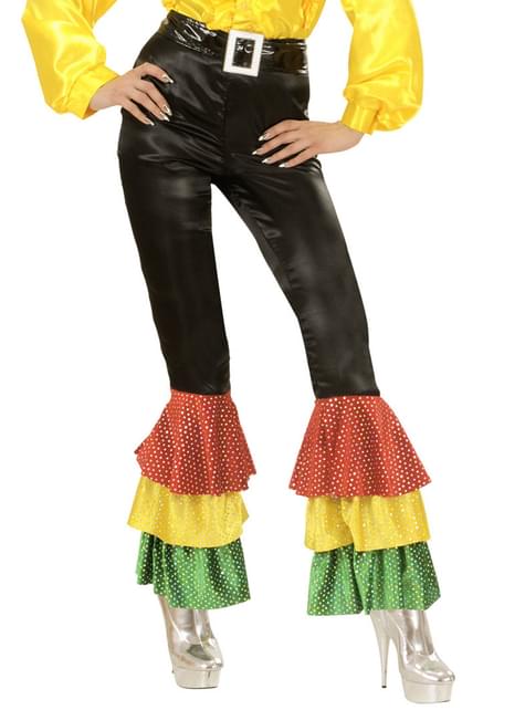 Pantalón negro de raso con lentejuelas para mujer