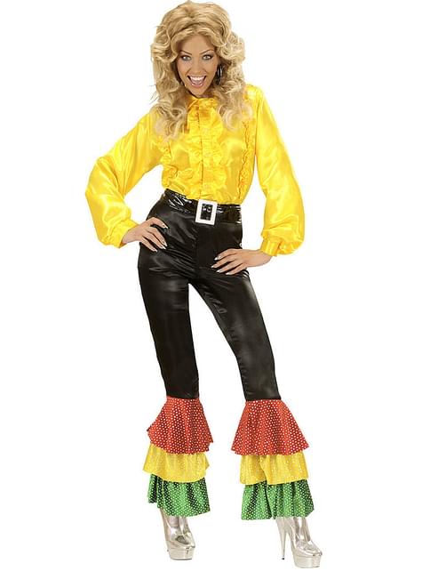 Pantalón negro de raso con lentejuelas para mujer