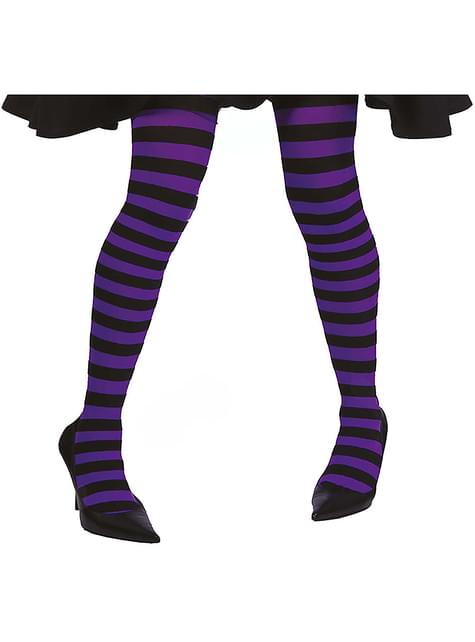 Pantys de bruja de rayas negras y moradas para mujer - Guirca | Funidelia