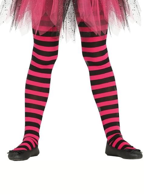 Pantys de bruja de rayas negras y rosas para niña