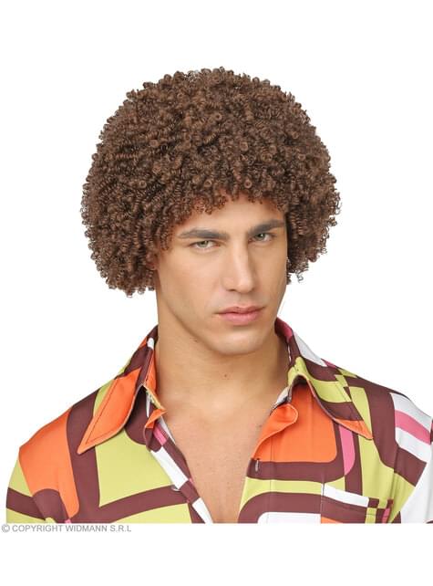 Peluca afro de los años 70 castaña para adulto - Widmann | Funidelia