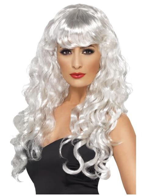 Peluca blanca de fantasma con flequillo